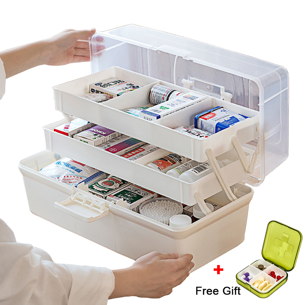 Organizador de almacenamiento – Caja de plástico para primeros auxilios –  Kit de emergencia familiar organizador de almacenamiento de medicamentos  con