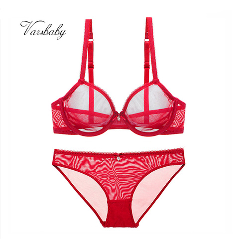 Conjunto de lencería de hilo transparente Varsbaby, sexy, grande, rojo, con lazo de diamantes de imitación, conjunto de sujetador y bragas transparentes ► Foto 1/6