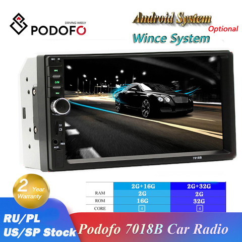 Podofo-autorradio 2 din con reproductor MP5 y Bluetooth para coche, Radio Estéreo HD de 7 pulgadas, Radio FM, soporte para cámara de visión trasera, 7018B ► Foto 1/6