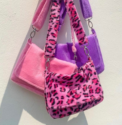 Bandolera de piel sintética para mujer, de felpa suave bolso de hombro, estilo Vintage de leopardo, cálido para invierno ► Foto 1/6