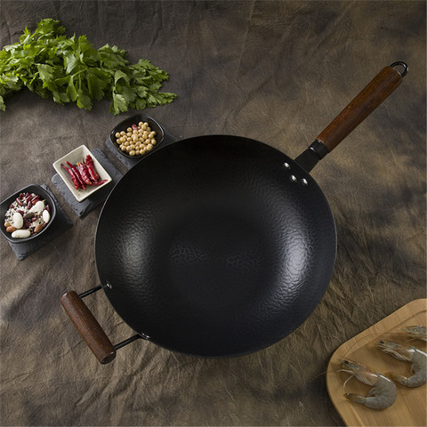 Wok-sartén antiadherente de hierro fundido para el hogar, sartén de 34cm para Pan, Pizza, huevos, estufa de Gas, sartén para pancakes ► Foto 1/6