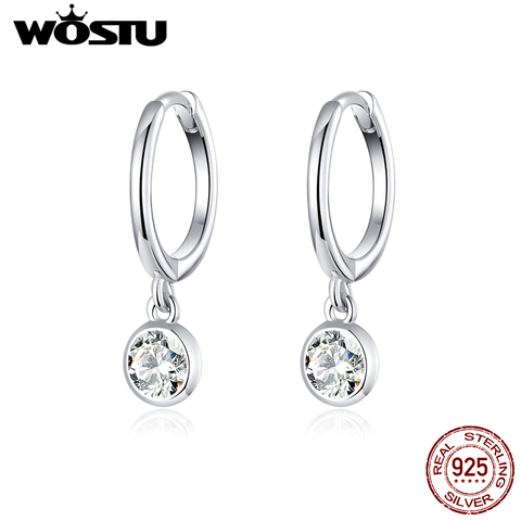 Wostuu auténtica Plata de Ley 925 deslumbrante pendientes de aro de Zirconia para mujer boda Simple pendientes joyería de lujo CQE830 ► Foto 1/6