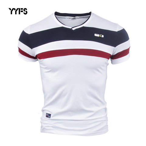 YYFS Hombres de Manga Corta Camisetas para Hombre 2017 Nuevo Verano 100% Algodón Puro Remiendo de La Vendimia Camisetas de Algodón de cuello V camiseta Homme M-4XL ► Foto 1/6