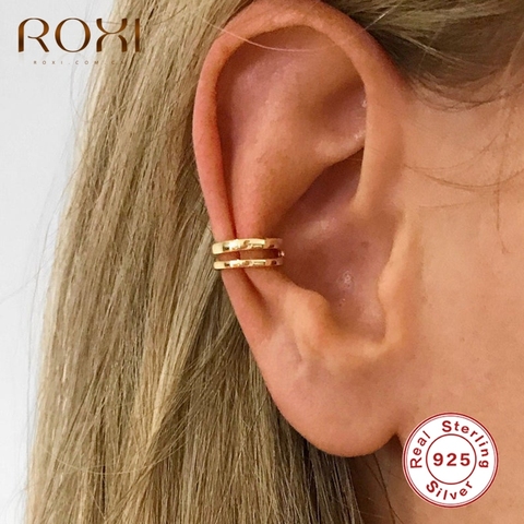 ROXI INS Simple doble línea sin Piercing oreja brazalete pendiente accesorios de plata 925 pendientes de Clip joyas para mujeres Punk regalo fiesta ► Foto 1/6