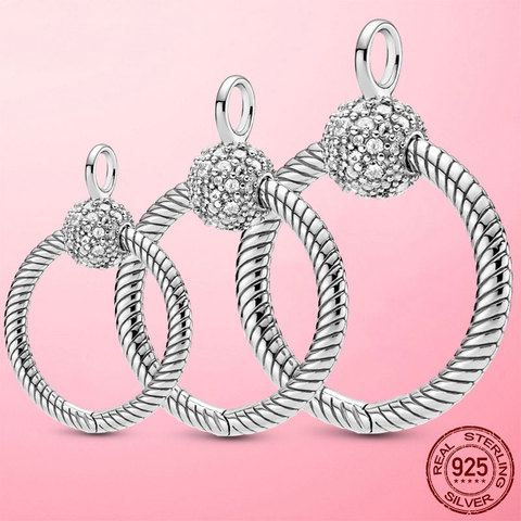 Colgante de Plata de Ley 925 con moment pavé, collar de cadena de Cable Pandora Original, CZ transparente, joyería de plata 925 DIY, gran oferta ► Foto 1/6