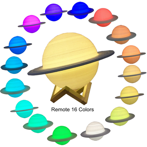 Lámpara de Saturno con estampado 3D recargable, luz de noche con forma de Luna, 3 colores, 16 colores, decoración remota, regalo creativo ► Foto 1/6