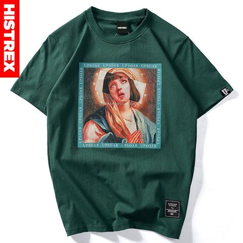 Hip Hop, Quentin Tarantino película de ficción de la pulpa virgen María T camisa de los hombres las mujeres camiseta negro verde de algodón de Streetwear tee Top ► Foto 1/6