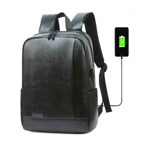 Mochila de piel sintética para ordenador portátil para hombre, morral resistente al agua con carga Usb, color negro, para viaje, escuela y exteriores, novedad de 2022 ► Foto 1/6