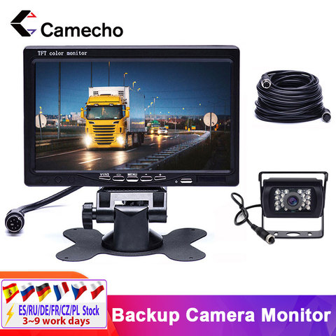 Camecho-cámara de visión trasera para coche, de 7 pulgadas Monitor con pantalla TFT LCD, resistente al agua, 4 pines, IR, nocturna, para autobús, camión, caravana, remolques ► Foto 1/6