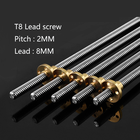 Tornillo T8 para impresora 3D, tornillo de plomo de 8mm, 300mm, 350mm, 400mm, 500mm, con tuerca de latón, 4 ejes Z de arranque, accesorios de eje de carril lineal, 4 unids/lote ► Foto 1/6