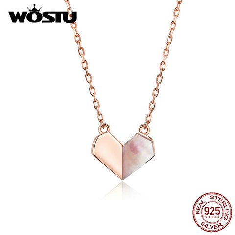 WOSTU-colgante de plata de ley 100% con corazón de papel rosa dorado para mujer, cadena larga, enlace de boda, joyería de lujo CQN330 ► Foto 1/6