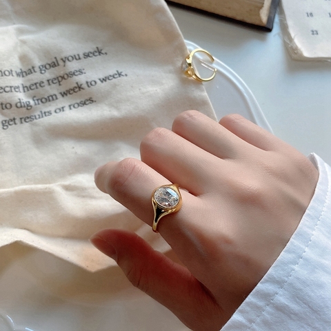 Anillo de Plata de Ley 925 con zirconio ovalado, joyería de lujo minimalista con forma de huevo para mujeres ► Foto 1/6