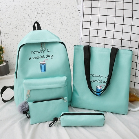 Conjunto de 4 Mochilas de moda para mujer, bolsas de lona para el hombro, bolsas de impresión para la escuela para niñas, Mochilas para niñas, mochila para estudiantes y niñas ► Foto 1/6