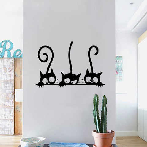 Adorable 3 gatos negros lindos pegatina de pared Moder gato pegatinas de pared niñas vinilo decoración del hogar lindo gato sala de estar niños habitación ► Foto 1/5