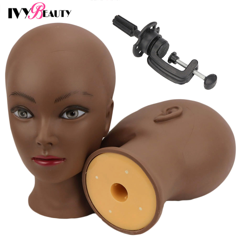 Cabeza de maniquí calva con soporte para práctica de cosmetología, maniquí de entrenamiento africano para Estilismo de cabello, fabricación de pelucas, novedad ► Foto 1/6