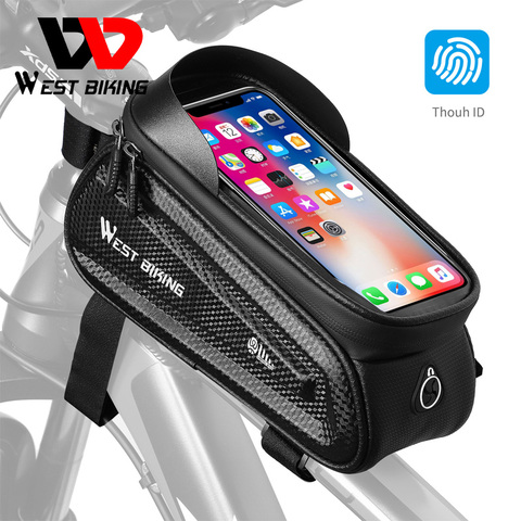 WEST BIKING-Bolsa de teléfono para bicicleta de montaña, resistente al agua, con marco frontal, pantalla táctil sensible a TPU de 6,0 pulgadas ► Foto 1/6