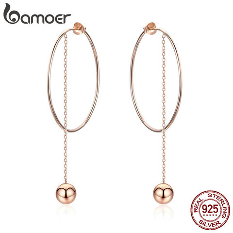 BAMOER-pendientes de 100% Plata de Ley 925 redondo largo para mujer, aretes grandes y circulares, estilo Rock, joyería SCE569 ► Foto 1/6