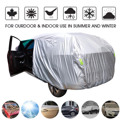 Universal SUV/Sedan cubiertas completas de coche al aire libre impermeable sol lluvia nieve protección UV coche paraguas S-XXL de plata funda de coche ► Foto 1/6