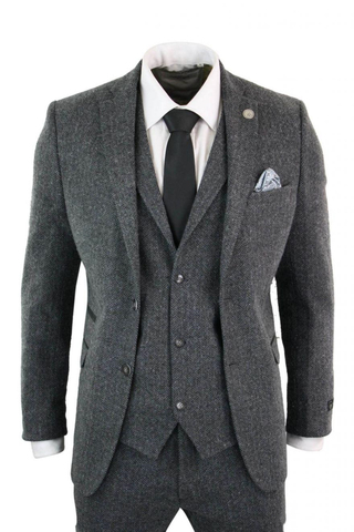 Esmoquin de boda de 3 piezas, trajes formales para hombres, con solapa con muescas, dos botones, espiga, color gris ► Foto 1/6