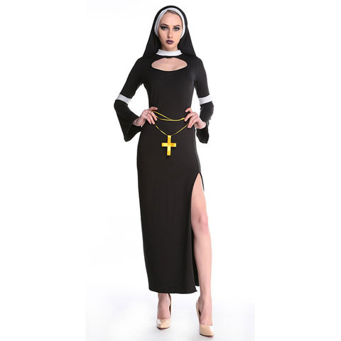 Umorden-disfraces de Halloween para mujer, traje de monja, fantasía, ropa de Cosplay para Adulto, pañuelo cruzado para la cabeza ► Foto 1/3