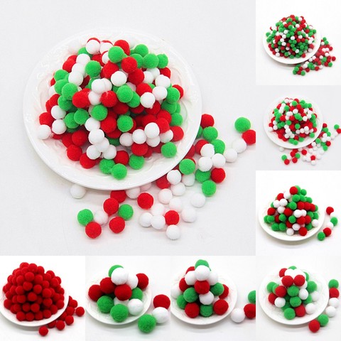 Bolas de piel de pompón para manualidades, Pompones blandos para manualidades, adornos de bolas de Navidad, pegamento en accesorios de tela de 8mm a 30mm, color blanco, verde y rojo ► Foto 1/6