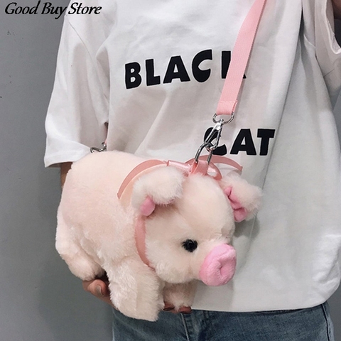 Cerdo Lindo bolso de hombro bolsa de peluche de felpa Animal relleno bolsos de moda de las mujeres de invierno suave bolso de dibujos animados bolsos teléfono dinero de almacenamiento ► Foto 1/6