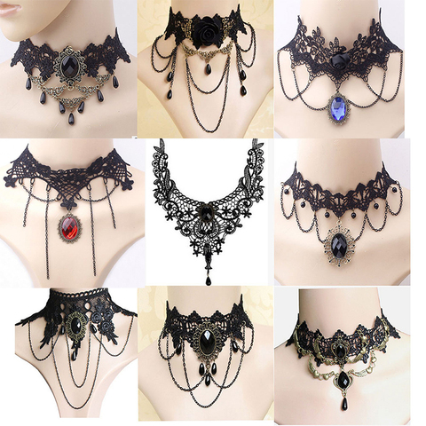 Halloween Sexy gótico Collar estilo punky negro cuello de encaje de Collar de cadena Collar Retro victoriana mujeres Collar de joyería Steampunk ► Foto 1/6