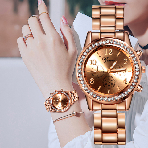 Geneva-Reloj de lujo clásico para Mujer, pulsera de cristal de acero, de metal, 2022 ► Foto 1/6