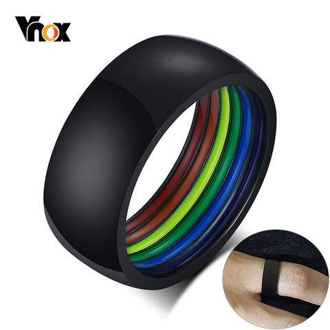 Vnox-anillos de estilo minimalista de acero inoxidable para hombre y mujer, anillos de Orgullo LGBT de 8MM, rayas multicolor en forma de cúpula interior ► Foto 1/6