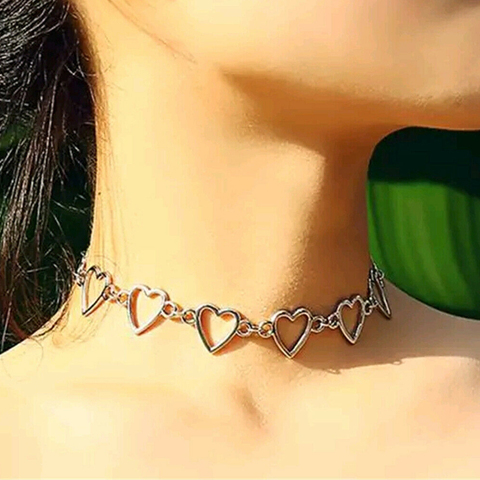 Gargantilla de eslabones con corazón hueco para mujer, collar dorado, cadena llamativa, regalo de fiesta, joyería para niña ► Foto 1/6