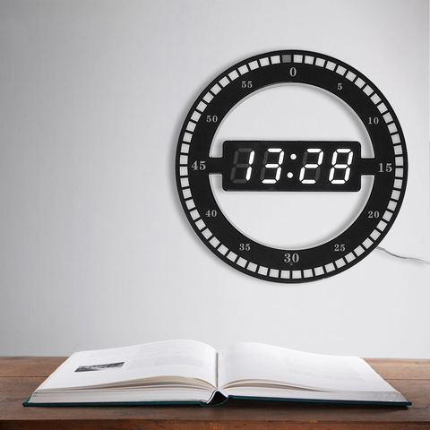 Reloj de sobremesa creativo, colgante, silencioso, circular negro, ajusta automáticamente el brillo, pantalla Led Digital, enchufe de EE. UU./UE ► Foto 1/6