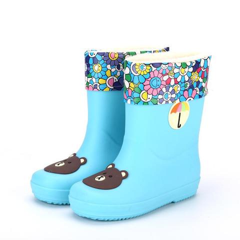 Botas de lluvia de goma para niños y niñas, calzado impermeable de Pvc, zapatos de agua cálidos, removibles para las cuatro estaciones con dibujos animados ► Foto 1/6