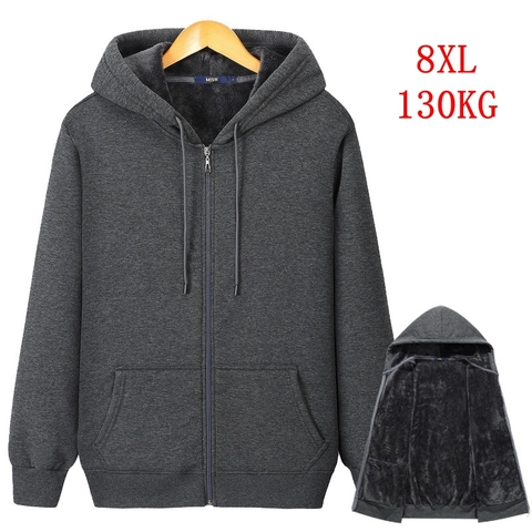 De otoño e invierno de los hombres de talla grande con cremallera con capucha sudadera de talla grande 5XL 6XL 7XL 8XL grueso negro cálido gris azul marino chaqueta grande ► Foto 1/6