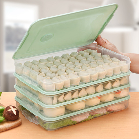 Caja de almacenamiento de alimentos para refrigerador organizador de accesorios de cocina, caja fresca, empanadillas, soporte para huevos de verduras, microondas apilable ► Foto 1/6