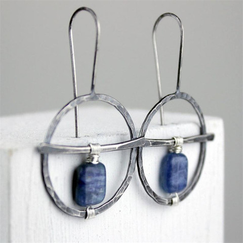 Pendientes colgantes de piedra azul étnico Vintage para Mujer, pendiente colgante circular Indio Tribal, joyas para Mujer 2022 ► Foto 1/5