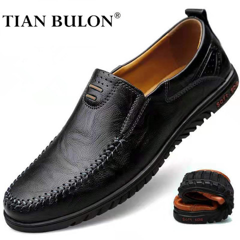 Zapatos de piel auténtica sin cordones para hombre, mocasines italianos informales, color negro, 2022 ► Foto 1/6