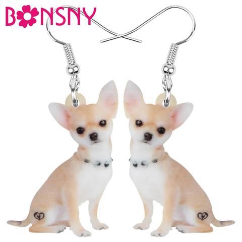 Bonsny de acrílico Chihuahua pendientes de perro Animal gota pendientes de la joyería para las mujeres las niñas adolescente niño fiesta de encanto de moda gran oferta regalo a granel ► Foto 1/5