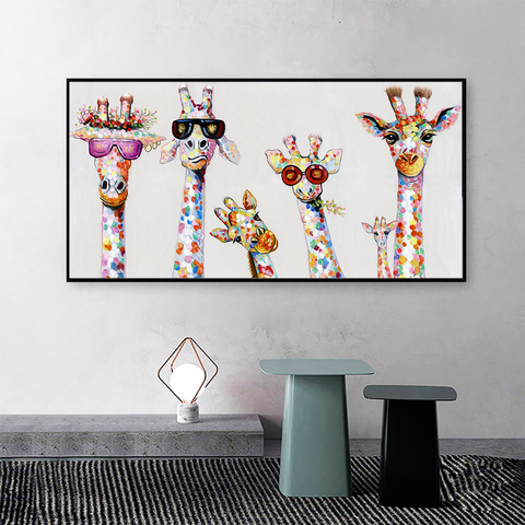 DDHH-lienzo de impresión de animales para pared, cuadro familiar de jirafa para sala de estar, decoración del hogar sin marco ► Foto 1/6