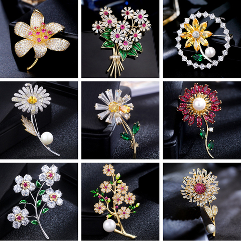 Lujo de AAA Zircon Rose girasol de diente de león broches pines joyería de diamantes de imitación en realidad circonios cúbicos broche para las mujeres boda Pin de ramo ► Foto 1/6