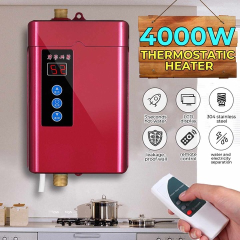 Mini calentador de agua eléctrico instantáneo, 4000W, 110-240V, sistema de calentador de agua instantáneo caliente para cocina y baño ► Foto 1/1