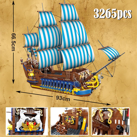 Nueva Aventura paleta vela azul pirata Barco de bloques de construcción 3265 Uds Constructor técnica bloques de construcción modelo de diseño para niños ► Foto 1/5