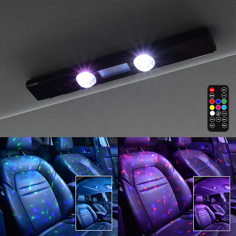 Luces de Ambiente de coche lámpara de ambiente con control remoto, luz decorativa portátil multicolor para Auto hogar recargable por USB, 5 modos ► Foto 1/6