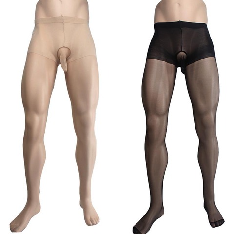 Pantis transparentes para hombre, medias con abertura en la entrepierna, lencería fantasía erótica, color negro y Beige, fetiche ► Foto 1/6