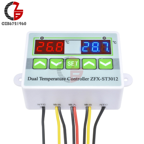 ST3012 24V DC controlador de temperatura doble Digital inteligente termostato incubadora Interior Exterior termorregulador rojo azul LED ► Foto 1/1