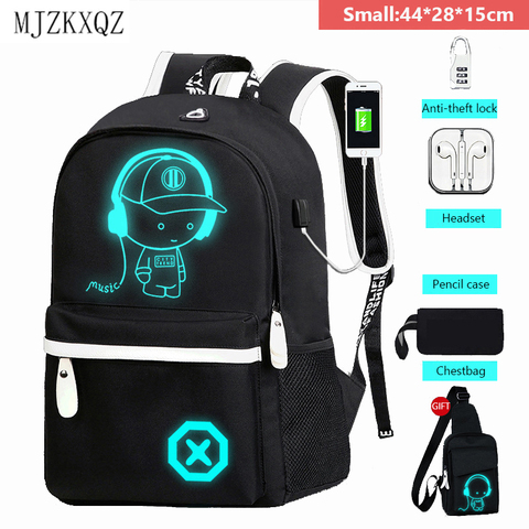 Mochila escolar Mjzkxqz para estudiantes, bolso escolar luminoso con carga USB para chicos, mochilas escolares antirrobo para niños, mochila para portátil ► Foto 1/6