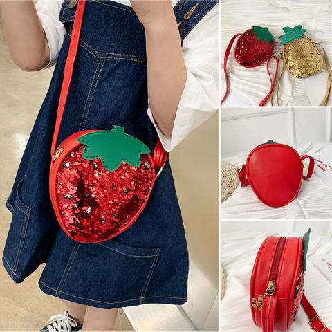 Bolso pequeño de lentejuelas con forma de fruta para niños y niñas, bandolera con piña y fresa, monedero ► Foto 1/6