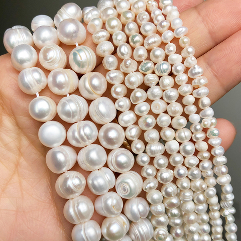 Perlas de agua dulce blancas naturales para mujer, perlas irregulares redondo cultivado, accesorios de pulsera hechos a mano, 15 pulgadas ► Foto 1/6