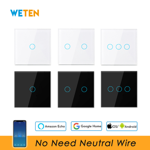 Wifi inteligente interruptor de luz táctil No Neutral de alambre requiere inteligente interruptor de luz Tuya RF433 controlador casa inteligente apoyo Alexa ► Foto 1/6