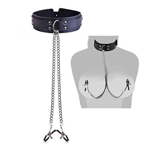 Collar de gargantilla de cuero sintético con pinza para pezón, Juguetes sexuales para parejas, SM, herramientas para parejas sexuales, juegos de adultos ► Foto 1/6