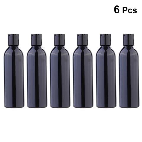 Botellas de viaje con tapa tipo prensa negra, contenedor de cosméticos portátil, vacío para champú y loción, 250ml, 5 colores, 6 uds. ► Foto 1/6